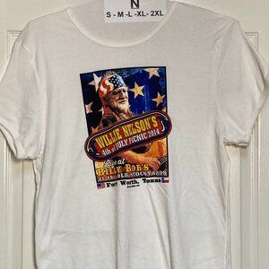 Willie Nelson original Franks Bros' print Live at Billy Bobs white sze 3x